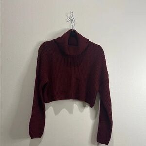 Women's Burgundy Turtleneck Sweater crop Top Chunky long sleeve wine very soft